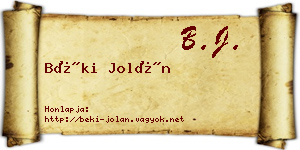 Béki Jolán névjegykártya